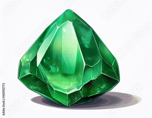 a green gemstone is sitting on a white background