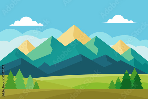 mountains behind peaceful countryside