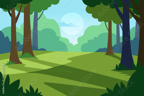 peaceful glade with forest shadows