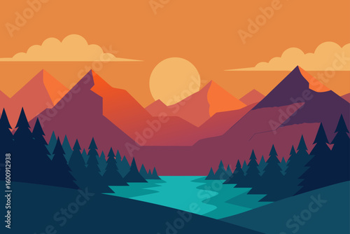 peaceful mountain valley sunrise