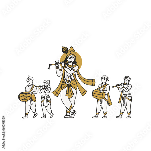 Krishna Janmashtami festival with musicians and dancers in procession