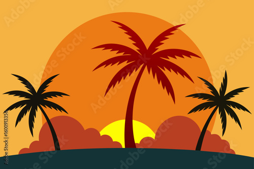 sunrise through tropical palm trees