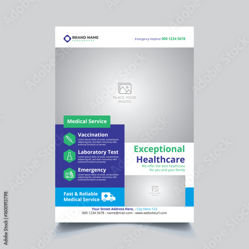 Modern Business Medical Flyer Template with Blue and Green Corporate Design