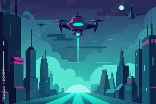 Futuristic Drone Chase Through Holographic City