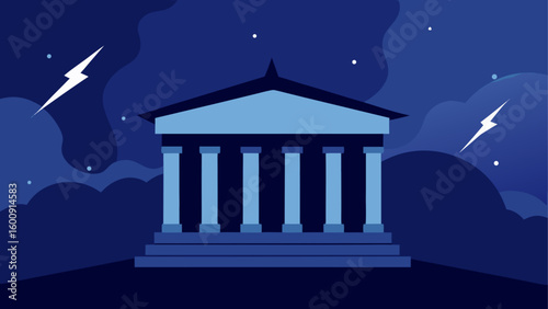 Giant Greek Temple Under Thunderous Night Lightning