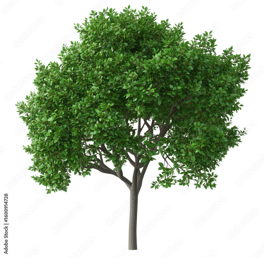 Obraz premium Beautiful lush green tree with detailed leaves and trunk isolated on a transparent background