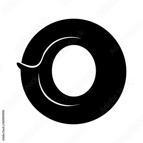 Silhouette of letter O turned into donut or round dessert icon with transparent background  