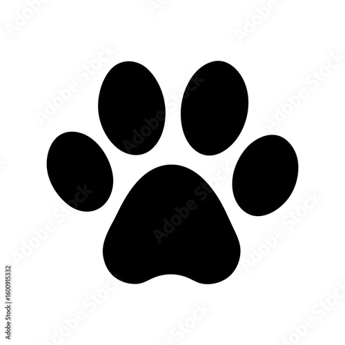 Simple paw print silhouette icon with dog pads in clean design with transparent background  