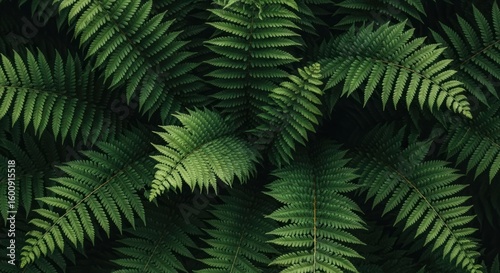 Lush green fern fronds create a dense, natural pattern, perfect for botanical designs, nature-themed backgrounds, and adding a touch of organic beauty to any project.