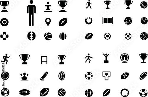 Sports icons vector set with football soccer basketball and trophy illustrations