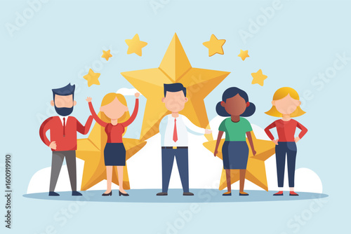 Team Achievement and Recognition Illustration with Golden Stars Background for Success and Motivation in Business