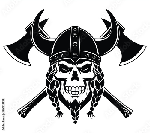 Angry Skull with Swords Silhouette