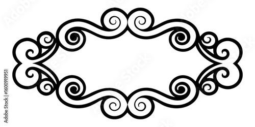 Elegant black scrollwork frame adds sophisticated vintage flair to invitations, certificates, and formal documents.