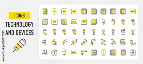 Set of Technology and devices vector stroke icons. such as illustration.	
