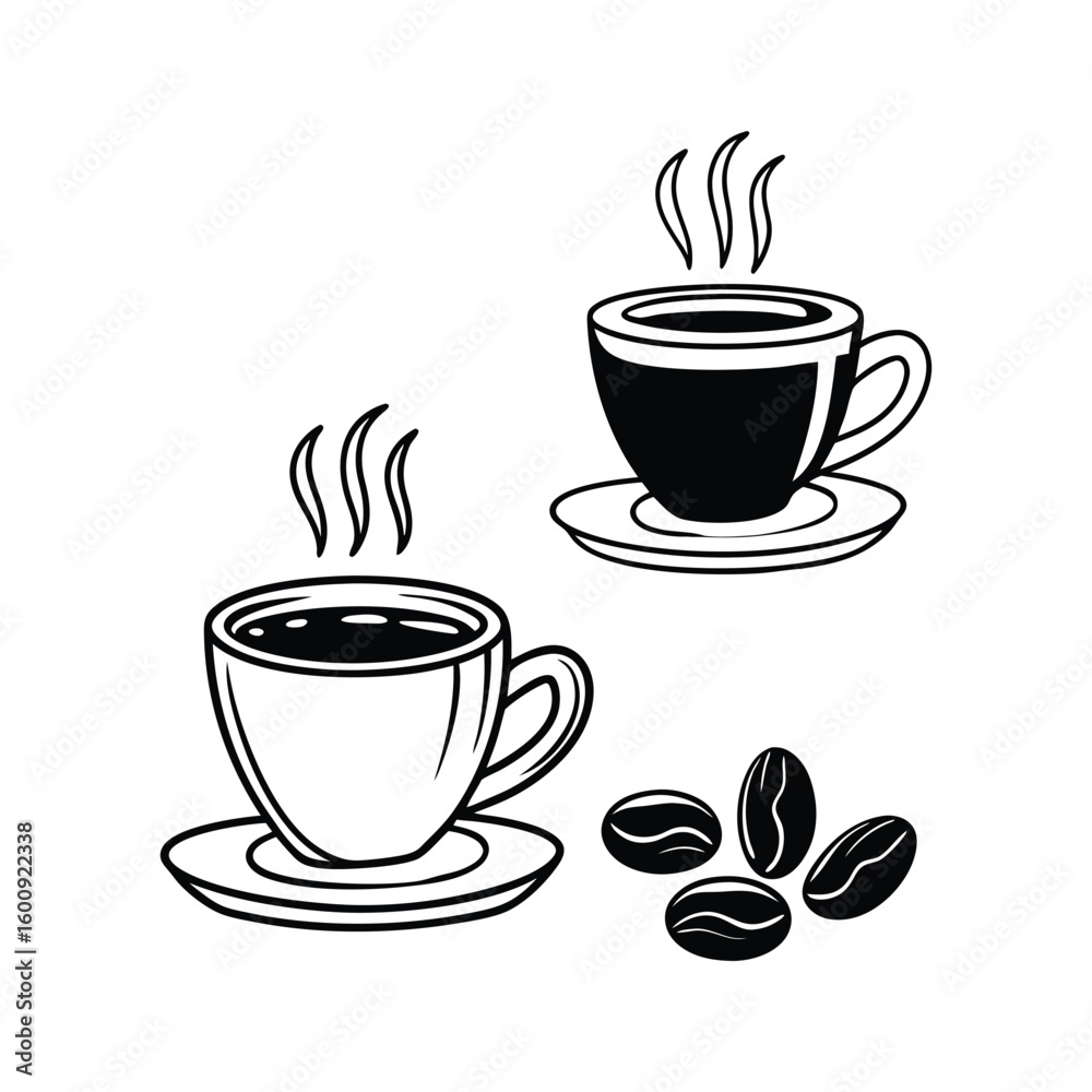 Obraz premium coffee cups and beans icons Collection of coffee related items