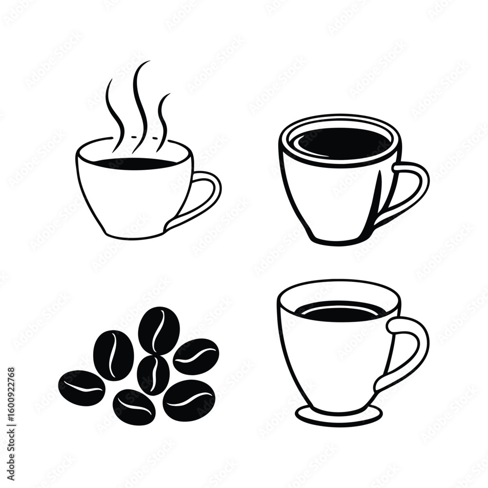 Obraz premium coffee cups and beans icons Collection of coffee related items