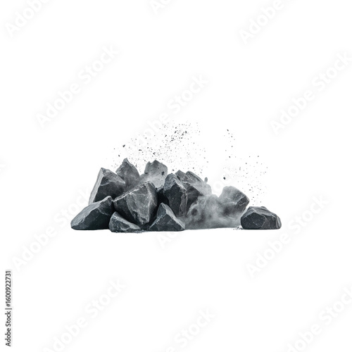 Pile of small rough crushed stones isolated on white background