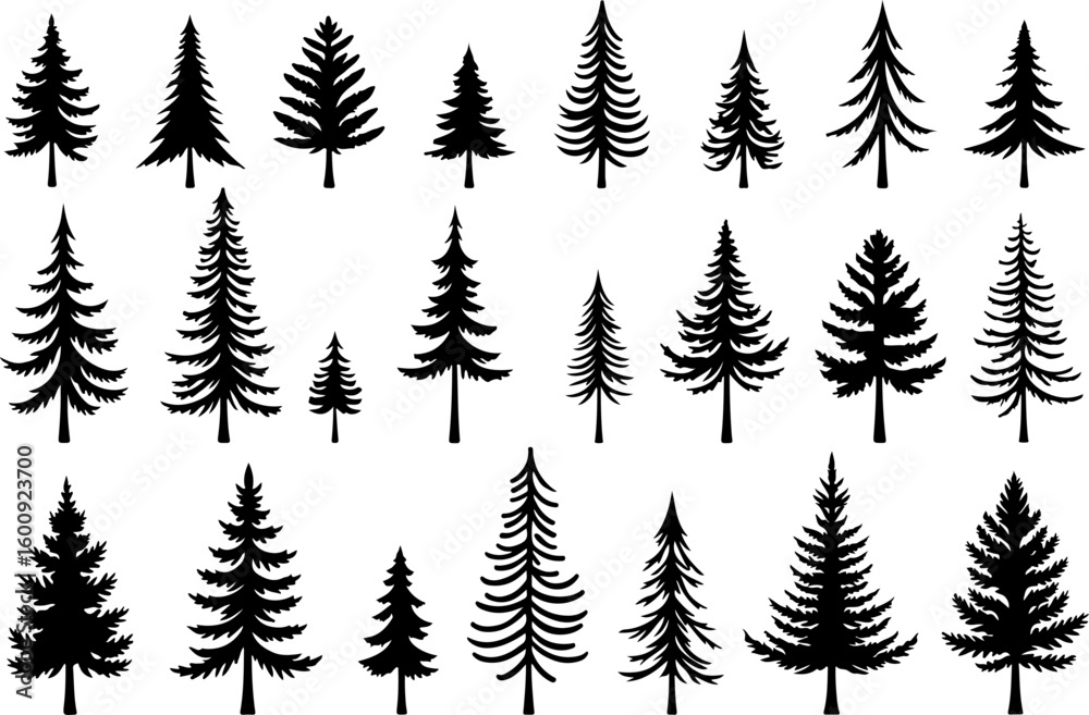 Naklejka premium Tree Pine, Fir & Deciduous Tree Icons vector bundle