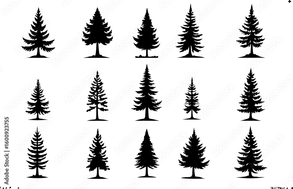 Naklejka premium Tree Pine, Fir & Deciduous Tree Icons vector bundle