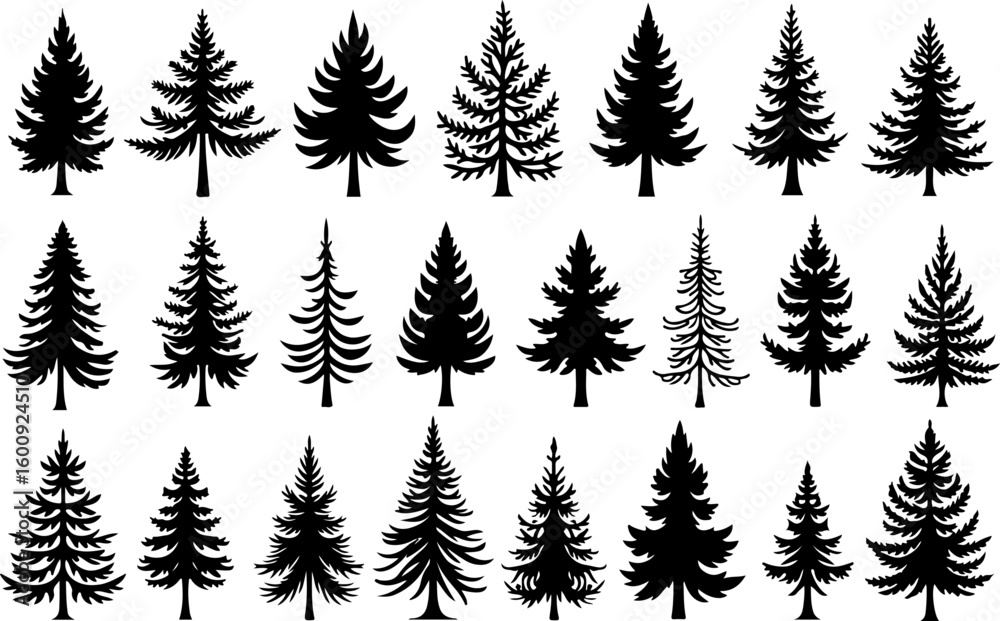 Naklejka premium Tree Pine, Fir & Deciduous Tree Icons vector bundle