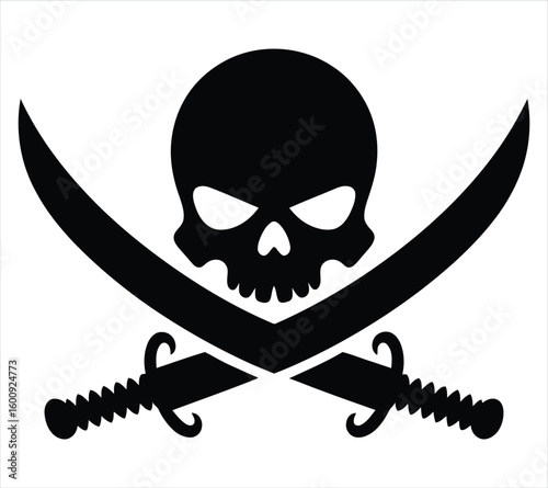 Skull Head Silhouette with Crossed Swords