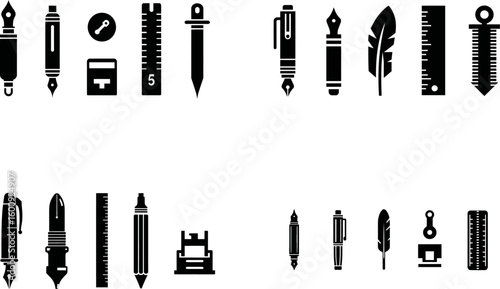 Vector illustration of writing tools and stationery items for graphic design use
