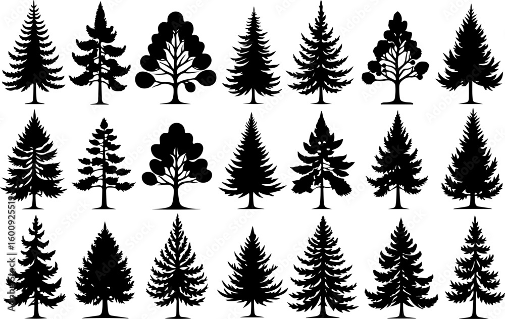 Naklejka premium Tree Pine, Fir & Deciduous Tree Icons vector bundle