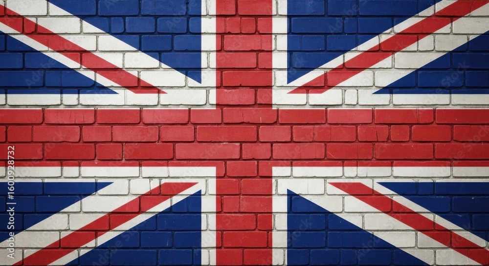 Fototapeta premium The union jack flag painted on a textured brick wall symbolizing british national identity and heritage