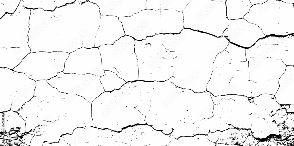Obraz premium high contrast black and white image of a cracked white wall with cracks and damaged texture, creating an abstract and distressed background look
