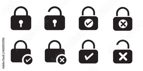 Lock and Unlock Icon. Locked and unlocked vector icon set. Padlock symbol. Privacy symbol vector stock illustration.