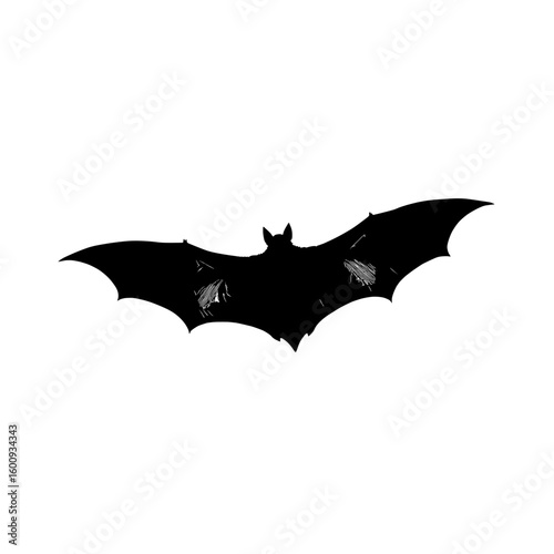 silhouette of a bat with outstretched wings against a white background