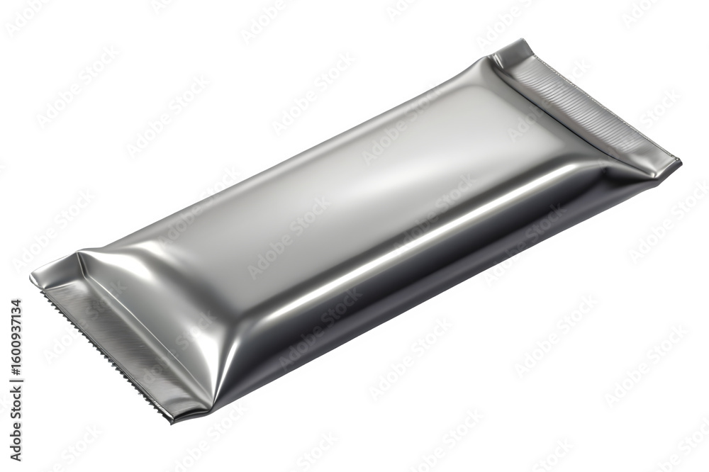 Shiny metallic silver foil wrapper for a food product on a black background Shiny metallic silver foil wrapper for a food product on a black background