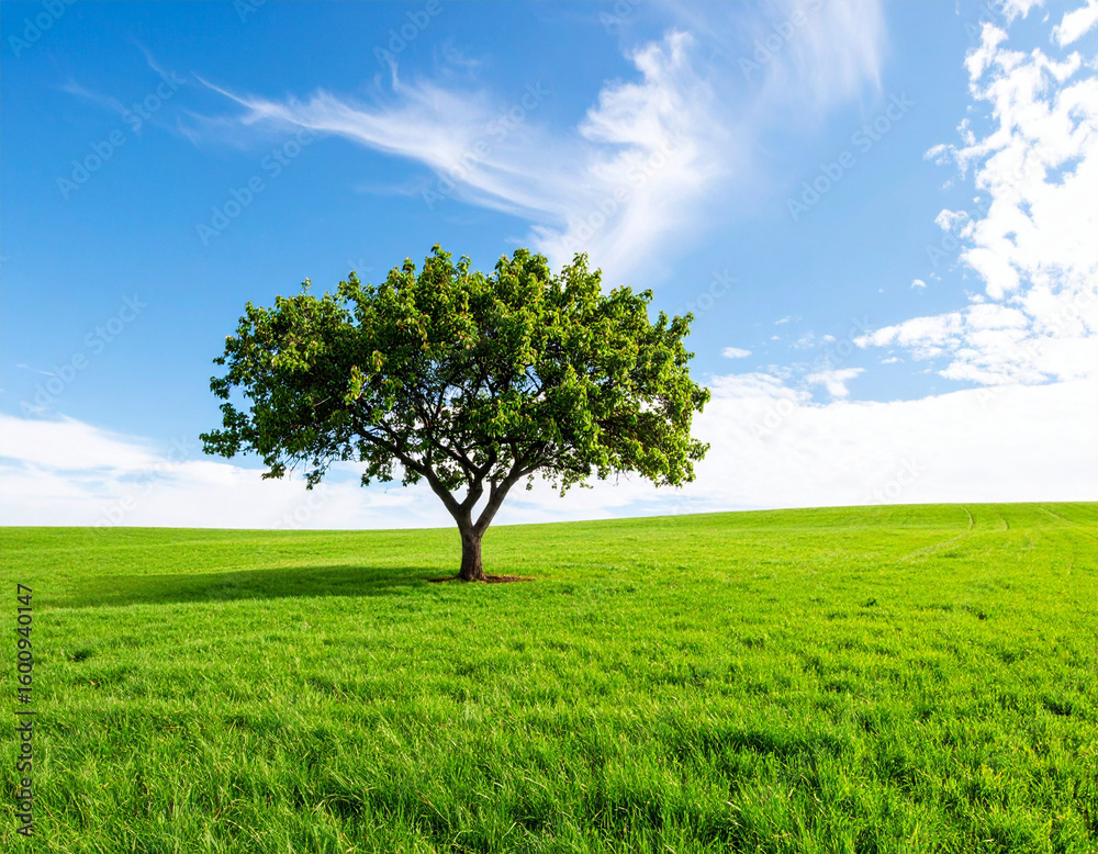 Obraz premium single tree standing in a vast grassy field