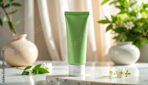 A sleek green tube of cosmetic product.