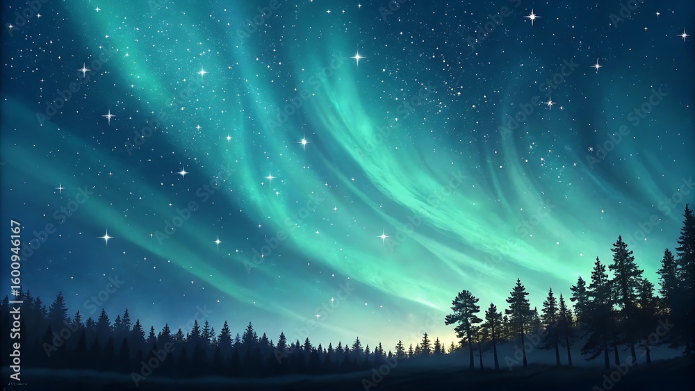 Naklejka premium Gradient mesh sky with stars and aurora Background - High Resolution Abstract Texture