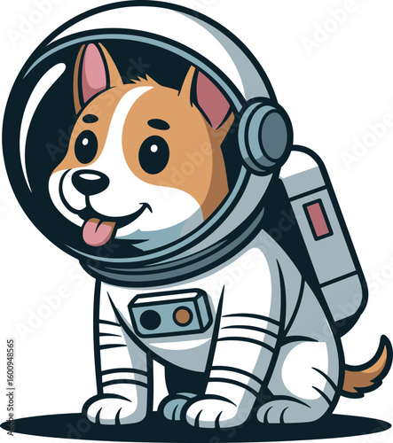Cute dog wearing astronaut suit with tongue out puppy