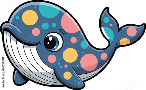 Colorful cartoon whale vector illustration, adorable sea animal mascot for kids, ocean, and marine art

