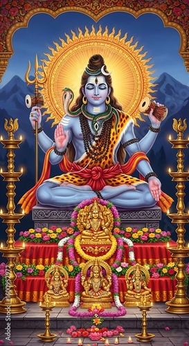 Shiva hindu god meditation digital art painting spiritual deity hinduism lord shiva image
