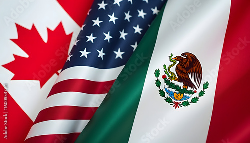 A visual representation of the flags of Canada, the United States, and Mexico