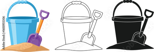 Bucket shovel sand beach summer vacation play toy cartoon illustration graphic design