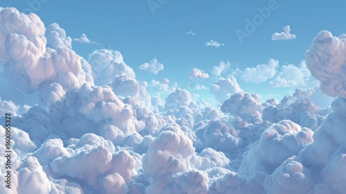 Whimsical comic cartoon sky with fluffy clouds, creative, humor