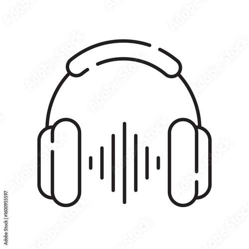 Headphone icon, listening music Symbol Outline icon Transparent background
