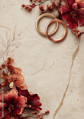 Luxurious Wedding Invitation with Dried Flowers and Wedding Rings
