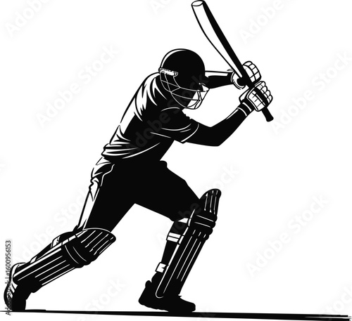 Silhouette of a cricket batsman in action hitting a shot