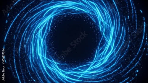 A glowing blue vortex against a black background, forming a swirling, energy-like shape. The core is dark