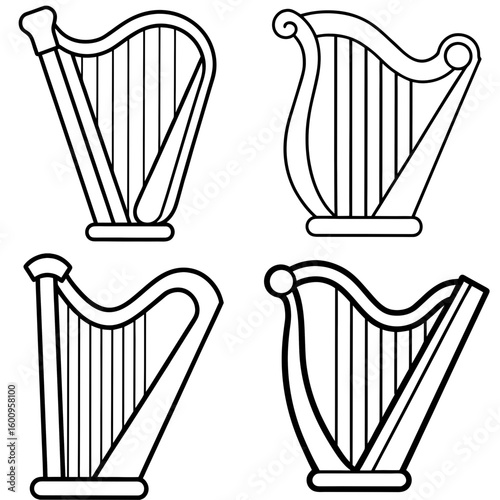 Harp Coloring Page – Musical Harp Outline for Kids