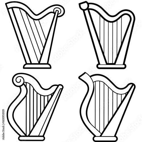 Harp Coloring Page – Musical Harp Outline for Kids