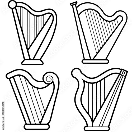 Harp Coloring Page – Musical Harp Outline for Kids