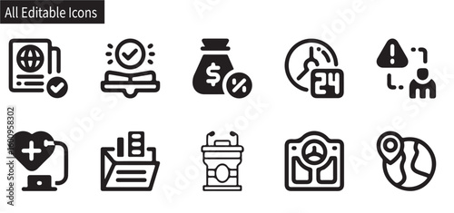 Restaurant kitchen and beer icons set in black vector silhouette style