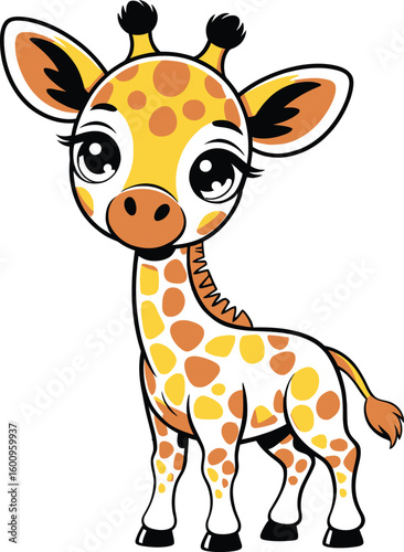 Cute cartoon giraffe vector illustration, adorable African animal for kids, safari, and wildlife designs


